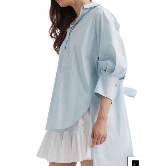 Oscar de la Renta Oversized High-low Stretch Cotton Shirt in Blue Topaz Size 10 - Picture 5 of 12